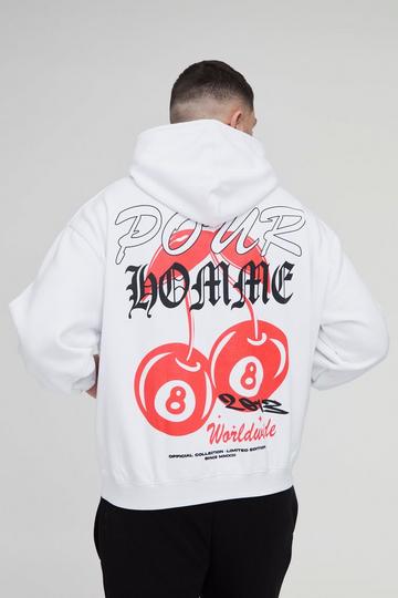 White Plus Cherry 8 Ball Graphic Oversized Hoodie