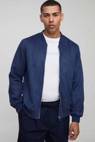 Faux Suede Regular Fit Bomber Jacket navy