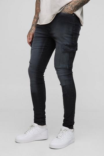 Black Tall Distressed Super Skinny Cargo Jeans