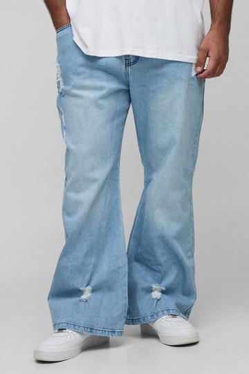Plus Distressed Stretch Flared Jeans light wash