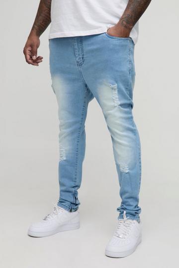Plus Ripped Zip Hem Super Skinny Jeans vintage blue