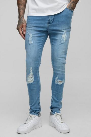 Tall Ripped Zip Hem Super Skinny Jeans vintage blue