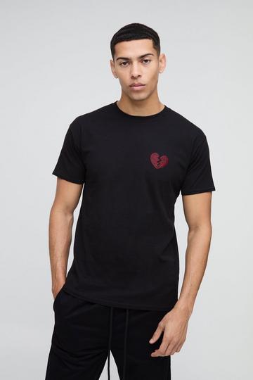 Regular Fit Broken Heart T-Shirt Met Print En Steentjes black