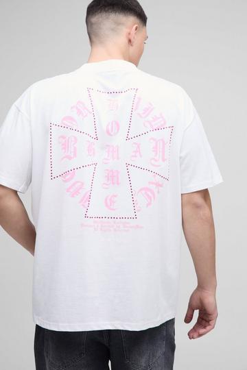 Oversized Extended Neck Cross Rhinestone Homme Graphic T-Shirt white