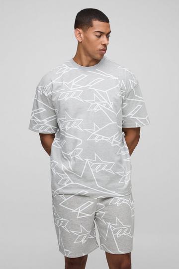 Oversized M Sterren T-Shirt En Shorts Set Met Print grey marl