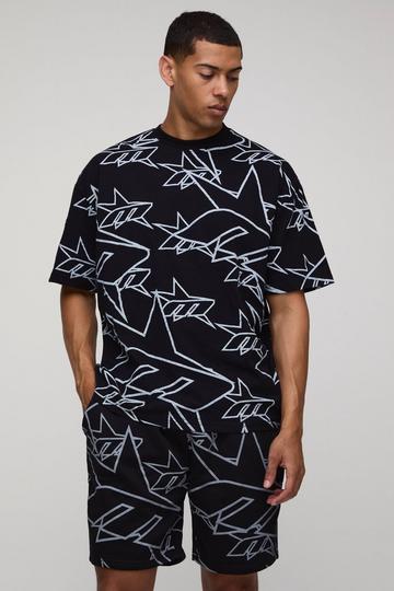 Oversized All Over Print M Star T-Shirt & Short Set black