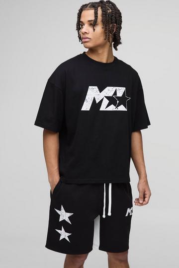 Oversized Boxy M Star T-Shirt & Gusset Short Set black