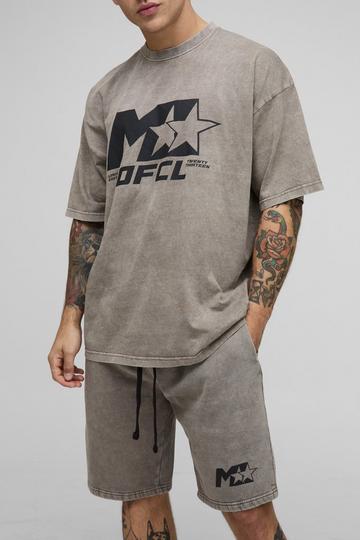 Oversized M Star Washed T-Shirt & Short Set grey