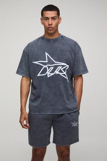 Oversized Gebleekt M Sterren T-Shirt En Shorts Set charcoal