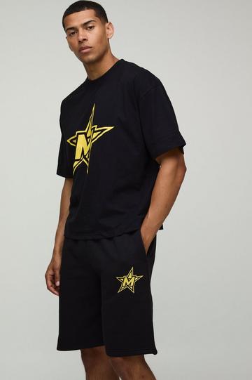 Oversized Boxy M Star T-Shirt & Short Set black