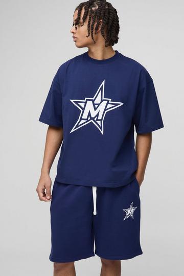 Oversized Boxy M Star T-Shirt & Short Set navy