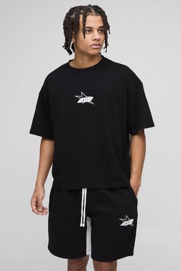 Oversized Boxy M Star T-Shirt & Gusset Short Set black