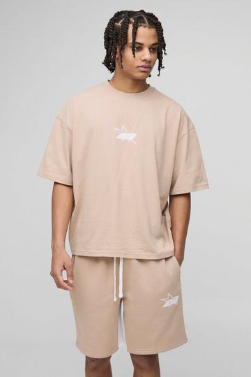 Oversized Boxy M Star T-Shirt & Gusset Short Set taupe