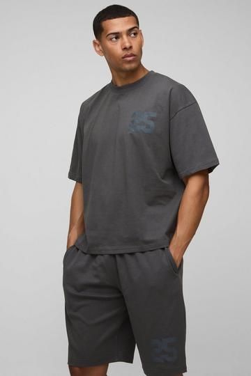 Oversized Boxy 25 Varsity T-Shirt En Shorts Set charcoal