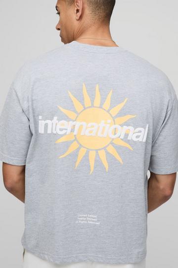 Oversized Boxy International Sun T-Shirt Met Tekst grey marl