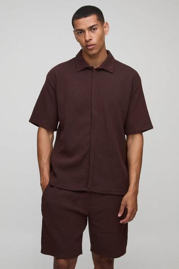 Oversized Geribbeld Jersey Two-Tone Overhemd Met Verborgen Plakaat En Baggy Shorts chocolate