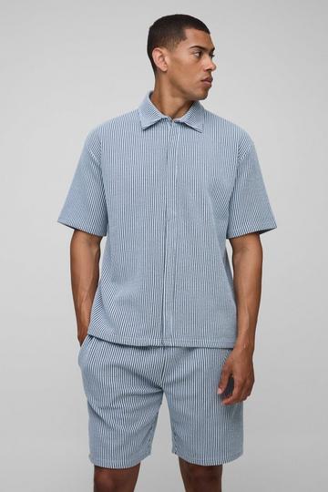 Light Brown Oversized Two-Tone Ribbed Jersey Concealed Placket Shirt & Relaxed Short