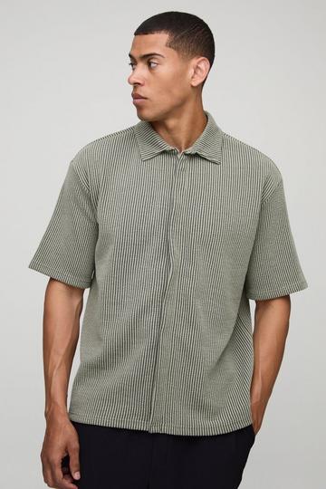 Oversized Two-Tone Ribbed Jersey Shirt stone