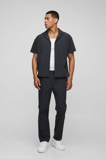 Oversized Boxy Tech Stretch Overhemd En Broek Met Rechte Pijpen Set dark grey