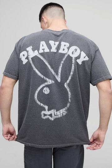 Oversized Playboy Heart License Washed Printed T-Shirt charcoal