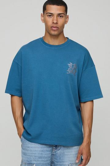 Geborduurd Acid Wash Gebleekt T-Shirt teal