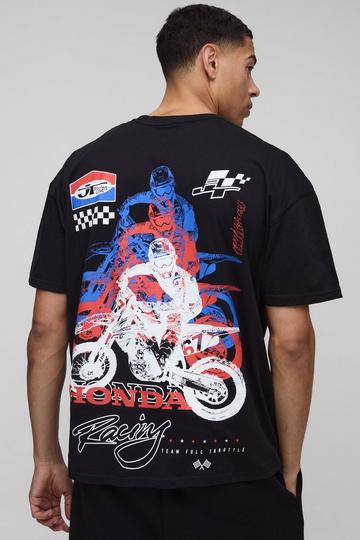 Oversized Honda RS JT Racing License Printed T-Shirt black