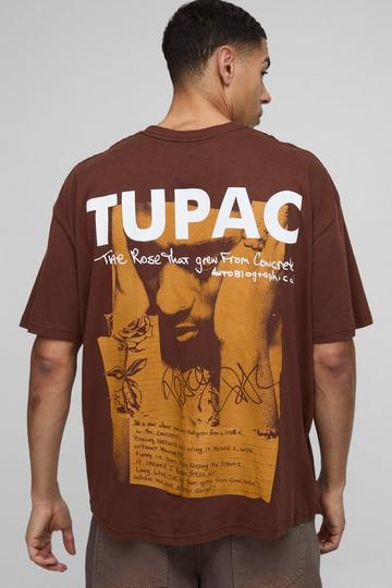 Oversized Tupac Poetry Rose License T-Shirt chocolate