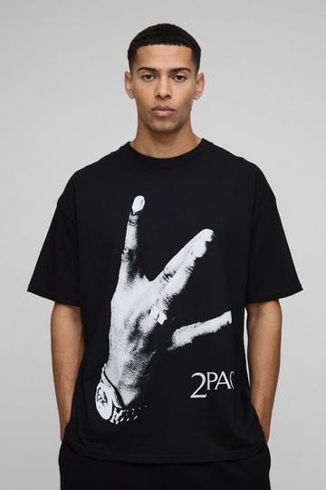 Oversized Tupac License Printed T-Shirt black