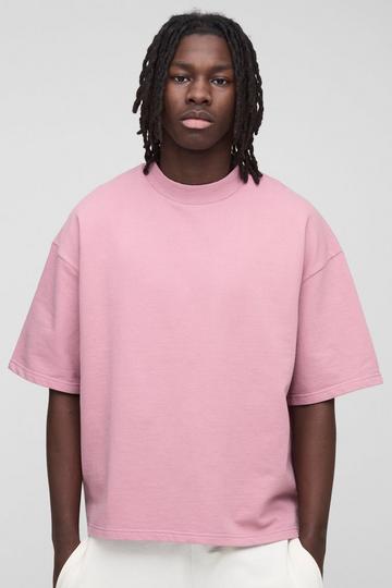 Oversized Zwaar Boxy T-Shirt Met Brede Nek dusky pink
