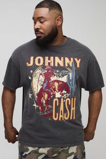 Plus Johnny Cash License Print Washed T-Shirt charcoal