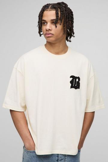 Oversized Boxy Fit B Applique T-Shirt stone