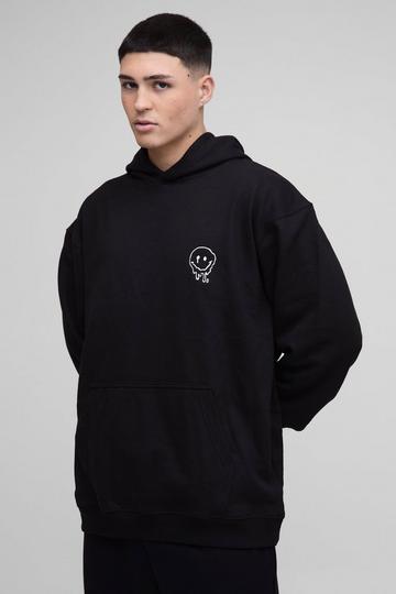 Oversized Geborduurde Druipende Smiley Hoodie black