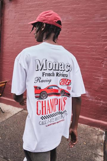 Oversized Monaco Champions Car Print T-Shirt white