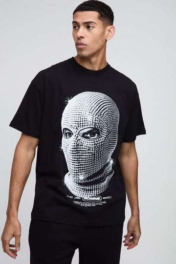 Oversized Rhinestone Mask Print T-Shirt black