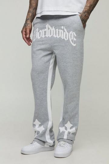 Tall Worldwide Cross Print Flared Gusset Jogger grey marl