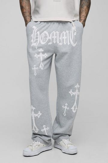 Tall Homme Cross Print Oversized Jogger grey marl