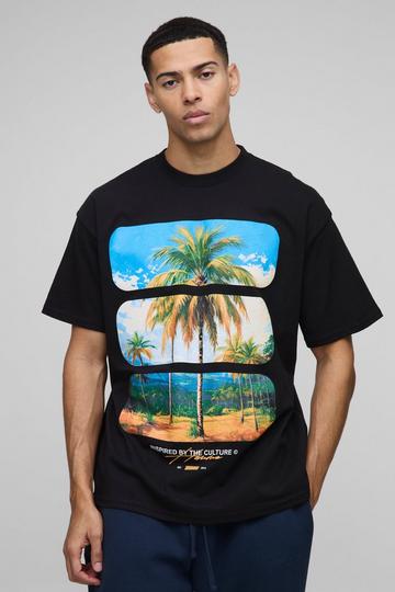 Oversized Palm Tree Graphic T-Shirt black