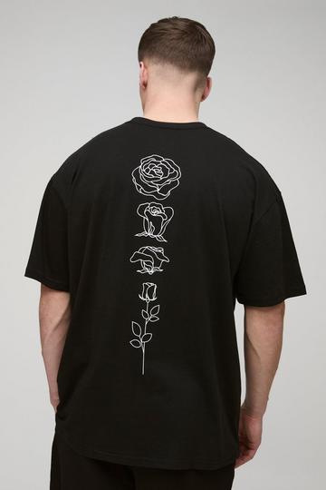 Tall Oversized Bloemen Lijntekening T-Shirt black