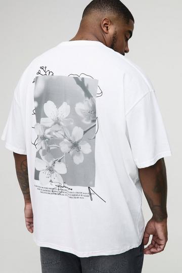 Plus Oversized Man Floral Back Print T-Shirt white