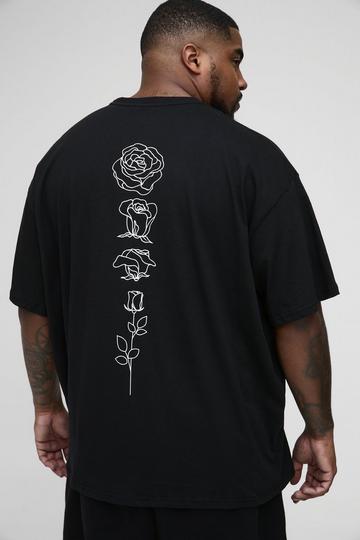 Plus Oversized Bloemen Lijntekening T-Shirt black