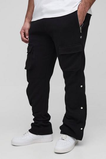 Plus Slim Stacked Flared Popper Detail Joggers black