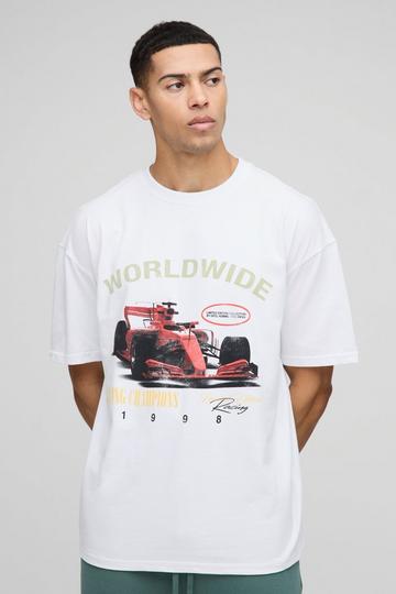 Oversized Worldwide Racing Champions Print T-Shirt white