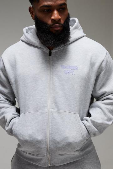 Man Active Training Dept Oversized Boxy Zip Through Hoodie grey marl