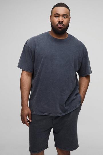 Plus Oversized Acid Wash T-Shirt & Short Set black