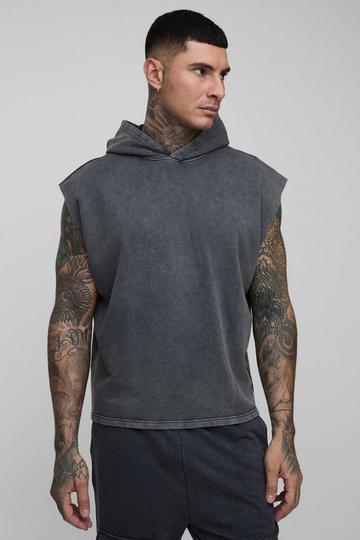 Tall Oversized Boxy Sleeveless Acid Wash Hoodie black