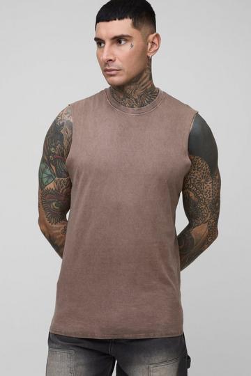 Tall Acid Wash Regular Fit Tank brown