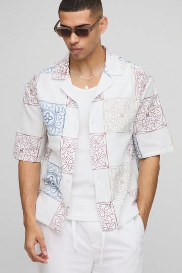 Oversized Monochroom Geruit Overhemd Met Print white