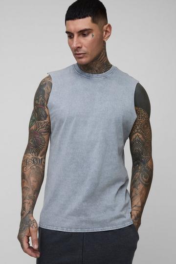 Tall Regular Fit Acid Wash Tank grey