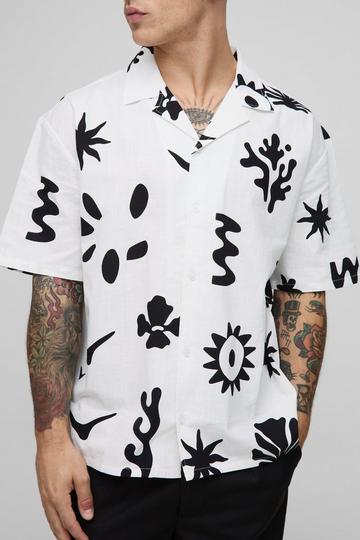 Oversized Abstract Print Revere Shirt white