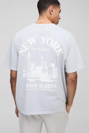 Oversized New York Landscape Print Washed T-Shirt light grey